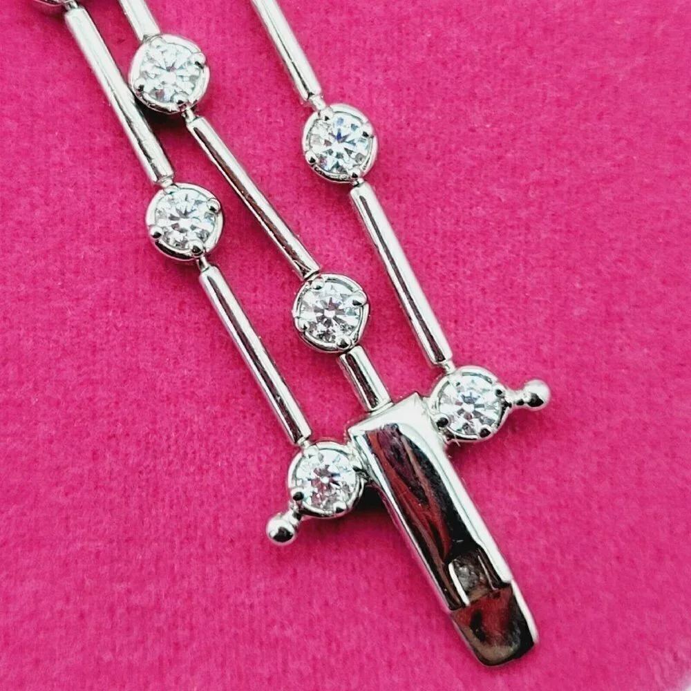 SW925CZ Sterling Silver Triple Strand Bracelet Cubic Zirconia Dbl Safety Clasp
